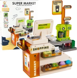 Pénztárgép kávézóval gyerekeknek, fényekkel és hangokkal, 70 db