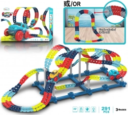 Vonatkészlet autóval, 291 darab, elemes