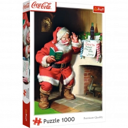 1000 darabos Coca‑Cola karácsonyi puzzle – Mikulás a kandallónál