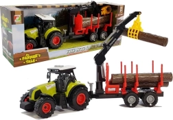 Traktor erdei pótkocsival és fával