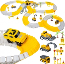 versenypálya építőkészlet autókkal, 255 darab, építkezés témájú