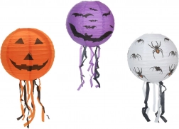 Papír halloween-i lampion gömb bojtokkal, 30 cm, 3 minta