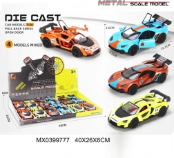 Fém versenyautó 1:36 nyitható ajtókkal és lendkerekes meghajtással