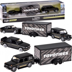 Maisto fém modellkészlet 1:64 Mercedes‑Benz G (1988) és BMW M3 E30 utánfutóval