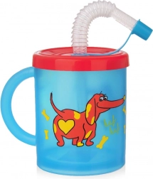 Gyerek bögre szívószállal, kutya mintával, 260 ml