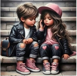 Átlós mozaik Lány és fiú a lépcsőn