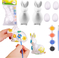 Polisztirol dekorációs festőkészlet, 2 nyúl és 4 tojás festékekkel