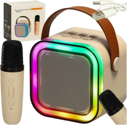 Karaoke szett mikrofon + hordozható hangszóró BLUETOOTH USB LED bézs