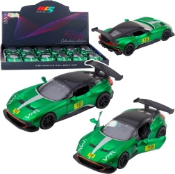 Fém versenyautó 1:32 visszahúzós meghajtással és nyitható ajtókkal – zöld