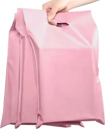 Rózsaszín műanyag postai tasakok füllel 540 × 700 + 70 mm, 50 db