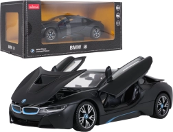 Fekete BMW i8 fémmodell 1:24 méretarányban, RASTAR