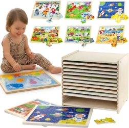 Viga fa puzzlekészlet állvánnyal - 12 db