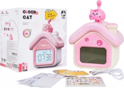 gyerek ébresztőóra cicaházzal, éjszakai fénnyel és kijelzővel
