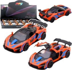 Fém sportautó 1:32 méretarányban visszahúzós meghajtással és nyitható ajtókkal – narancssárga