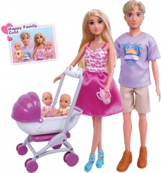 Baba családdal 30 cm babakocsival és kiegészítőkkel