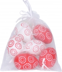 Dekoratív piros-fehér műanyag tojások 4x6 cm