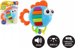Zenélő csörgő és rágóka halacska fénnyel és hanggal, 14 × 14 cm, 3 hónapos kortól