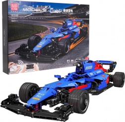 RC-irányítású F1 versenyautó építőkészlet, kék, 1065 darab