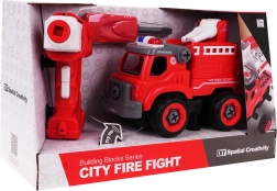 Szétszerelhető tűzoltóautó szerszámokkal és távirányítással