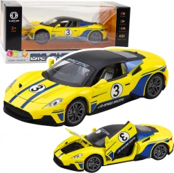 Sportfém autó fény- és hanghatásokkal, 1:22 sárga