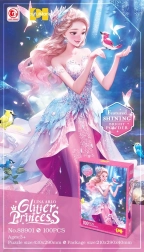 100 darabos puzzle rózsaszín hercegnő csillámokkal