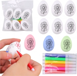 Festhető hungarocell húsvéti tojások virágmintával, 6 db filctollal