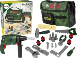 Gyerek szerszámkészlet táskában, fúróval, kalapáccsal és fűrésszel