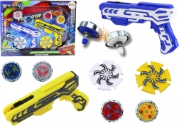 Pisztolyos kilövők készlete 4 világítós fém koronggal – kék és sárga