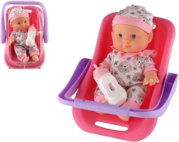 Baba játék hordozóval és cumisüveggel 22 cm
