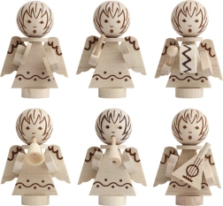 Detoa karácsonyi díszek, fa angyalkák, 6 db-os készlet