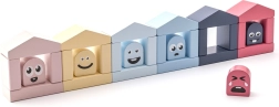 Cubika Pastel színes házikók – fa építőkészlet, 30 darab
