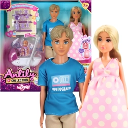 Woopie Lily bábcsalád szett – várandós anyuka, apuka, kisbaba és babakocsi kiegészítőkkel