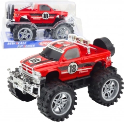 Terepjáró autó hátsókerék-hajtással, nagy kerekekkel, piros, 27 cm