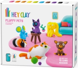 Hey Clay kreatív készlet Fluffy Pets – házi kedvencek könnyű, levegőn száradó gyurmából (15 tégely)