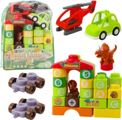 Oktató dinoszauruszos építőkészlet betűkkel és számokkal hátizsákban – 49 darab