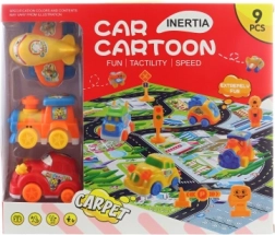 Útkárpitszett közlekedési pályákkal és kisautókkal