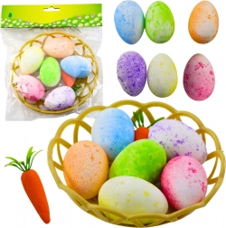 Húsvéti díszek kosárban tojással és sárgarépával 7 db