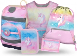 Baagl Zippy Plus Rainbow Unicorn szett: iskolatáska, tolltartó, zsák, kötény, nyakba akasztható pénztárca