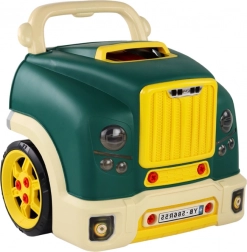 Zöld szétszerelhető kamion – gyermek szerelőműhely szerszámokkal