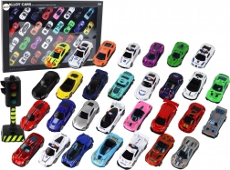 Alumíniummodell Kisautók Készlete Dobozban 30 Darab Sport- és Rendőrautók