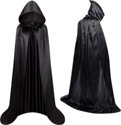 Fekete karneváli köpönyeg kapucnival, 150 cm