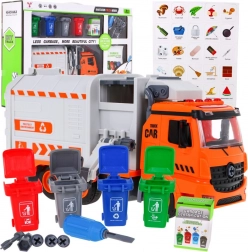 Interaktív szemetes autó gyerekeknek 3+ 4 konténerrel és hulladékválogató kártyákkal