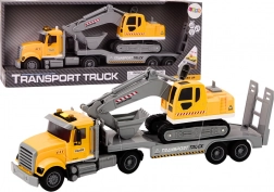 Sárga teherautó lánctalpas kotrógéppel fénnyel és hanggal