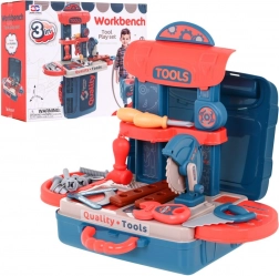 Gyerekeknek készült 3 az 1-ben szerszámkészlet bőrönddel, munkapaddal és asztallal