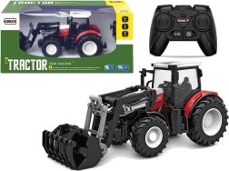 Piros, 2,4 GHz-es távirányítós traktor, mozgatható kanállal, 1:24