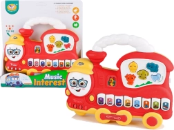 Interaktív gyerek zongorácska – mozdony formában, állathangokkal, járműhangokkal és dallamokkal, piros