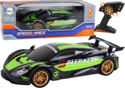 RC sportautó 1:10 zöld‑fekete LED-del és 2,4 GHz
