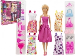 Divatbaba műanyag 30 cm ruhákkal és kiegészítőkkel