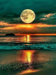 Gyémántfestés Telihold az óceán felett