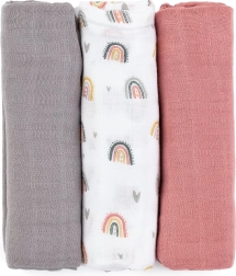 Petite&Mars bambusz muszlin pelenkák Moussy rose rainbows 3 db 68 × 68 cm